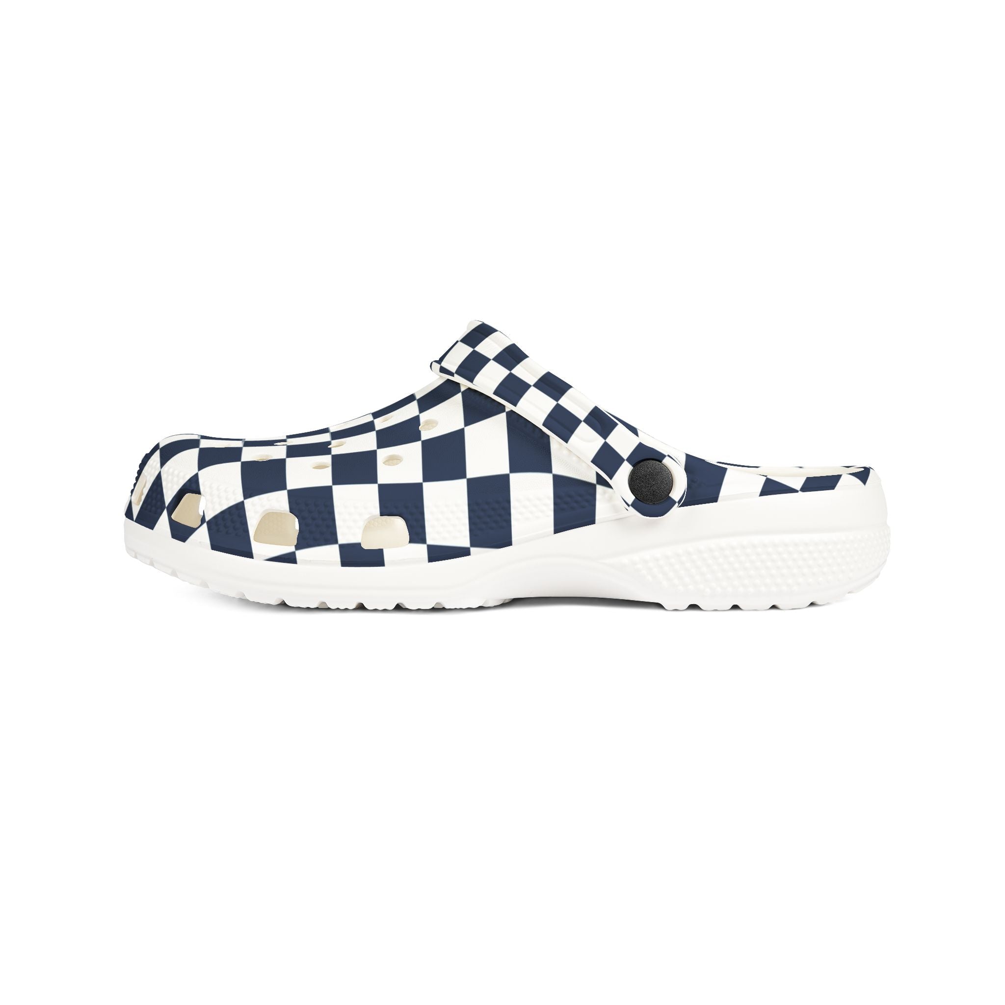 Checkerboard White and Navy Blue EVA Foam Rubber Shoes (AOP), Artsulli - Art is Long, Life is Short, Shoes, , , , , , , 