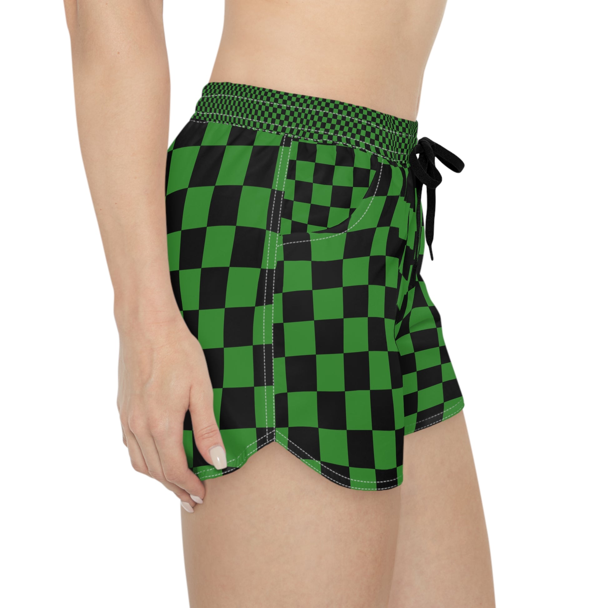 Checkerboard Green and Black Women's Casual Shorts (AOP), Artsulli - Art is Long, Life is Short, All Over Prints, , , , , , , 