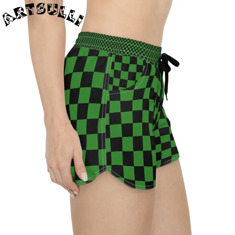 JAKKOUTTHEBXX Checkerboard Green and Black Women’s Casual Shorts