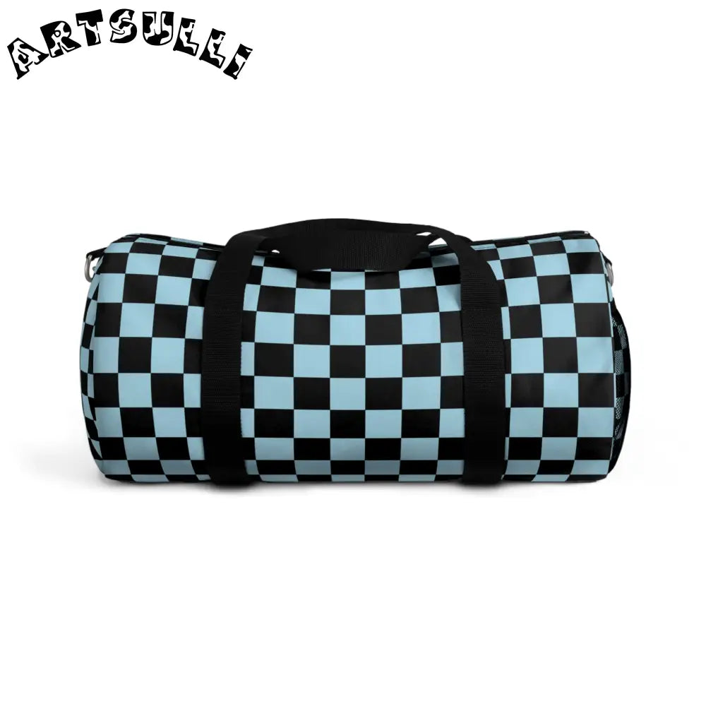 JAKKOUTTHEBXX Checkerboard II Black and Blue Duffel Bag