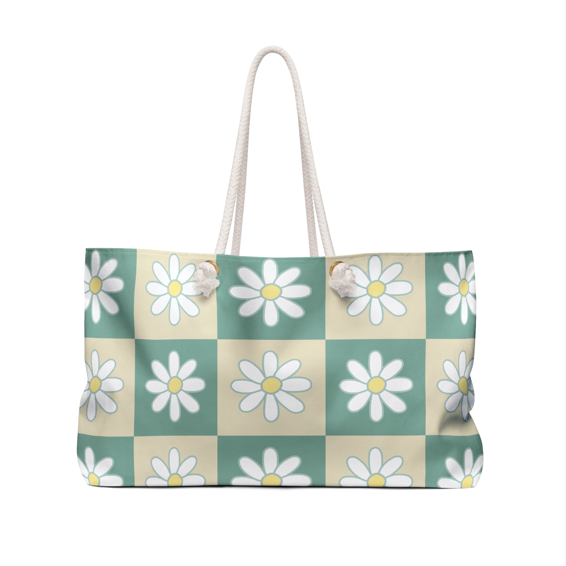 Retro Daisy Checkerboard Green and Tan Weekender Bag, Artsulli - Art is Long, Life is Short, Bags, , , , , , , 