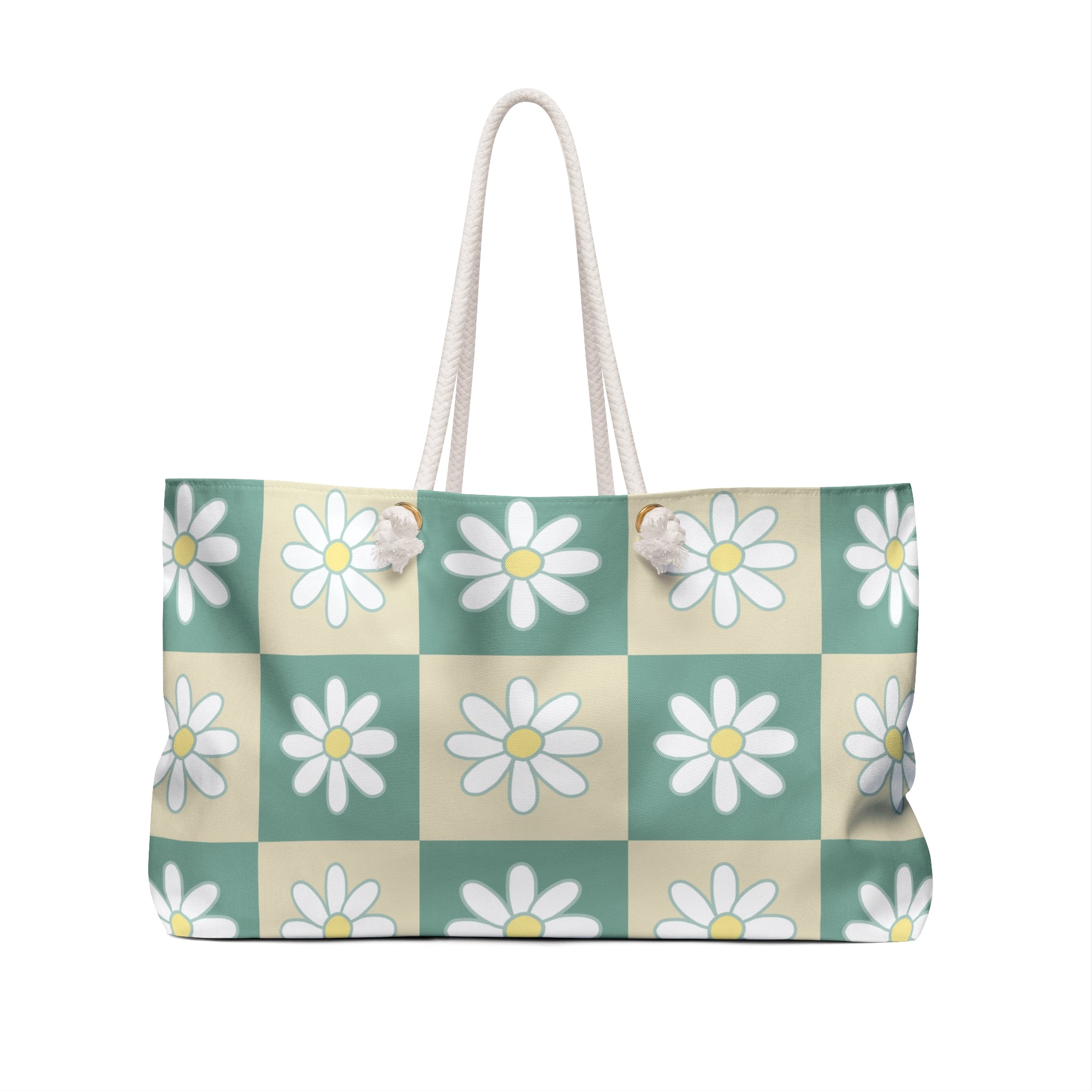 Retro Daisy Checkerboard Green and Tan Weekender Bag, Artsulli - Art is Long, Life is Short, Bags, , , , , , , 