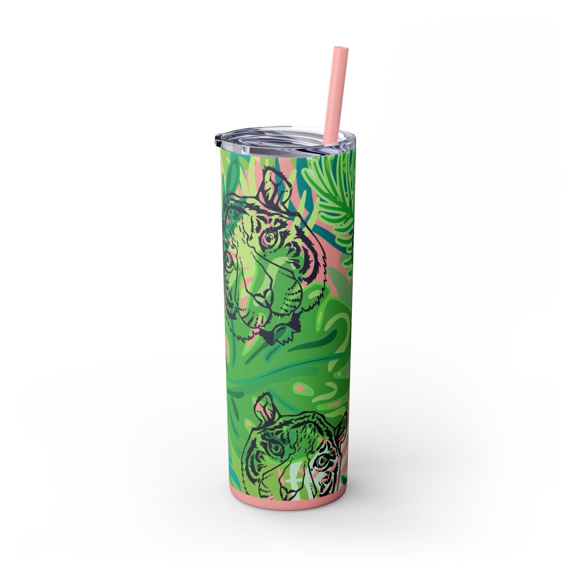 Tropical Jungle Tigers Green Skinny Tumbler with Straw, 20oz, Artsulli - Art is Long, Life is Short, Mug, , , , , , , 
