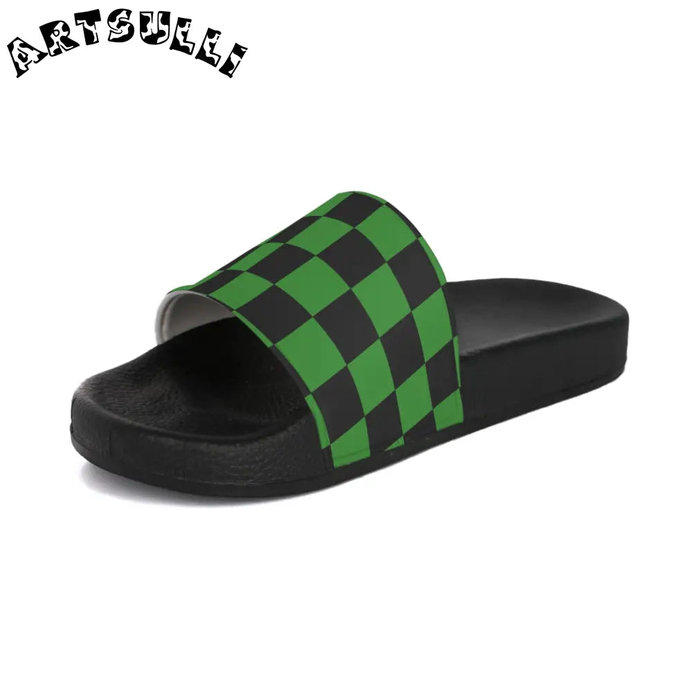 JAKKOUTTHEBXX Checkerboard Green and Black Men’s Slide Sandals