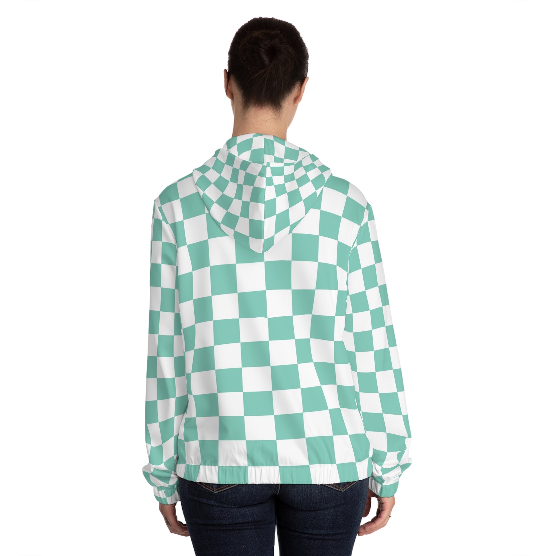 Checkerboard Light Green Women’s Full-Zip Hoodie (AOP), Artsulli - Art is Long, Life is Short, All Over Prints, , , , , , , 