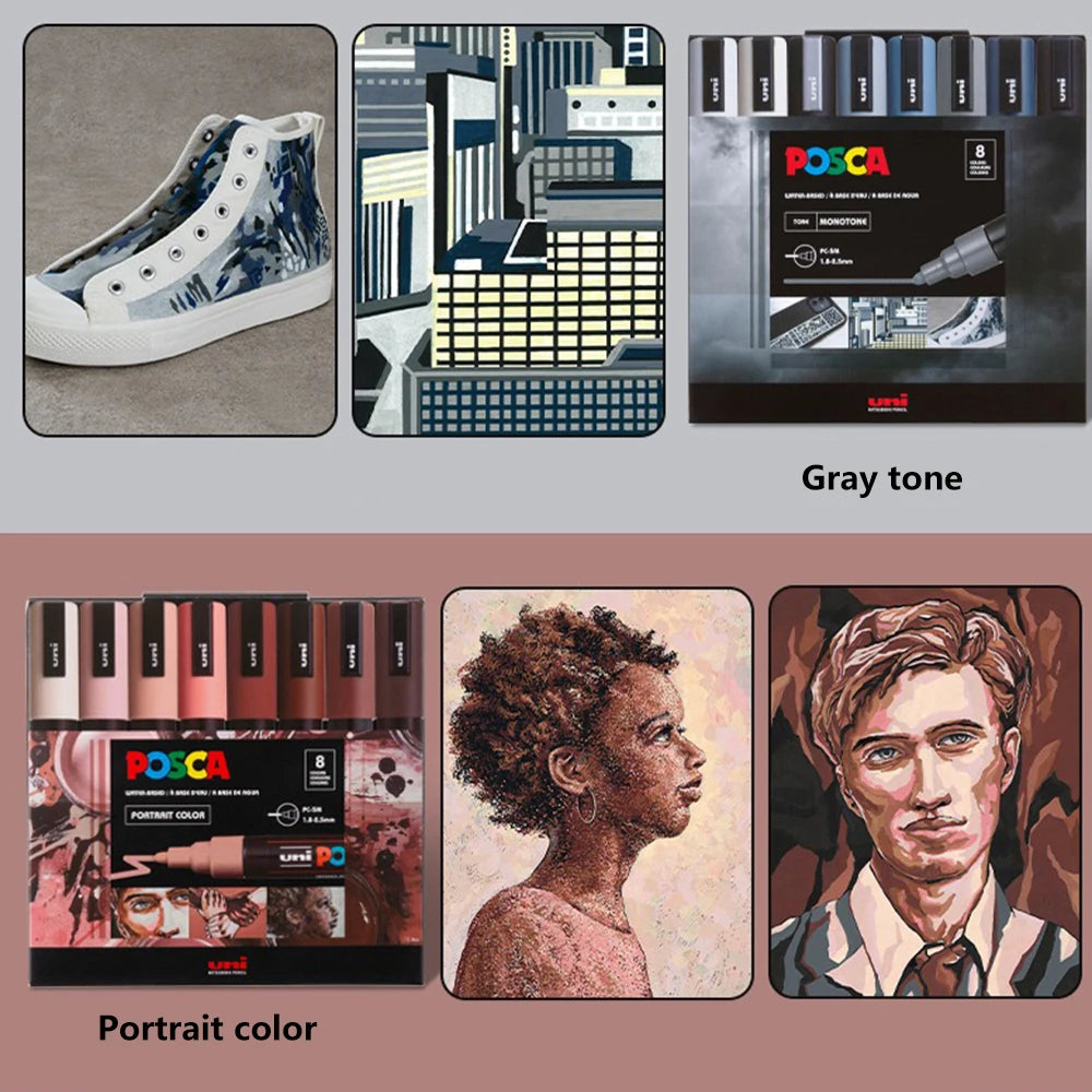 8pcs New Japan UNI Markers Set POSCA Limited PC-5M Acrylic POP Poster Advertising Drawing Graffiti Manga School Art Supplies