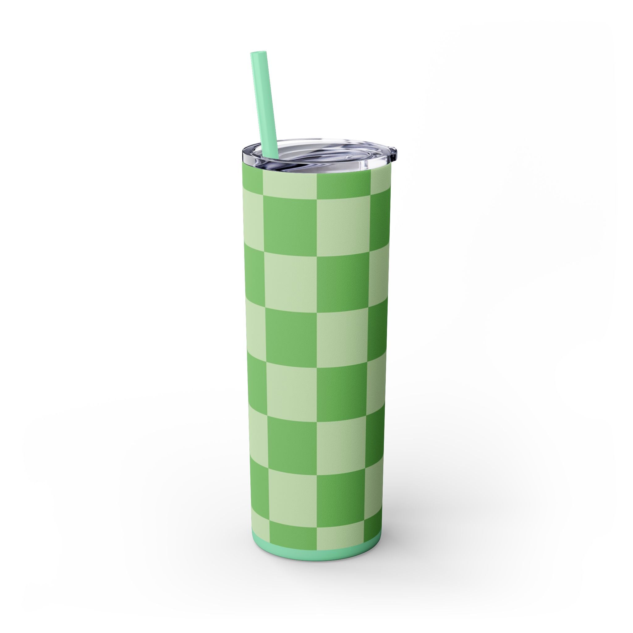 Checkerboard Green Skinny Tumbler with Straw, 20oz, Artsulli - Art is Long, Life is Short, Mug, , , , , , , 