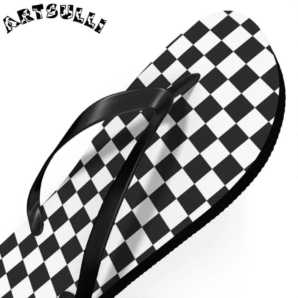 JAKKOUTTHEBXX Checkerboard White and Black Flip Flops JAKKOUTTHEBXX