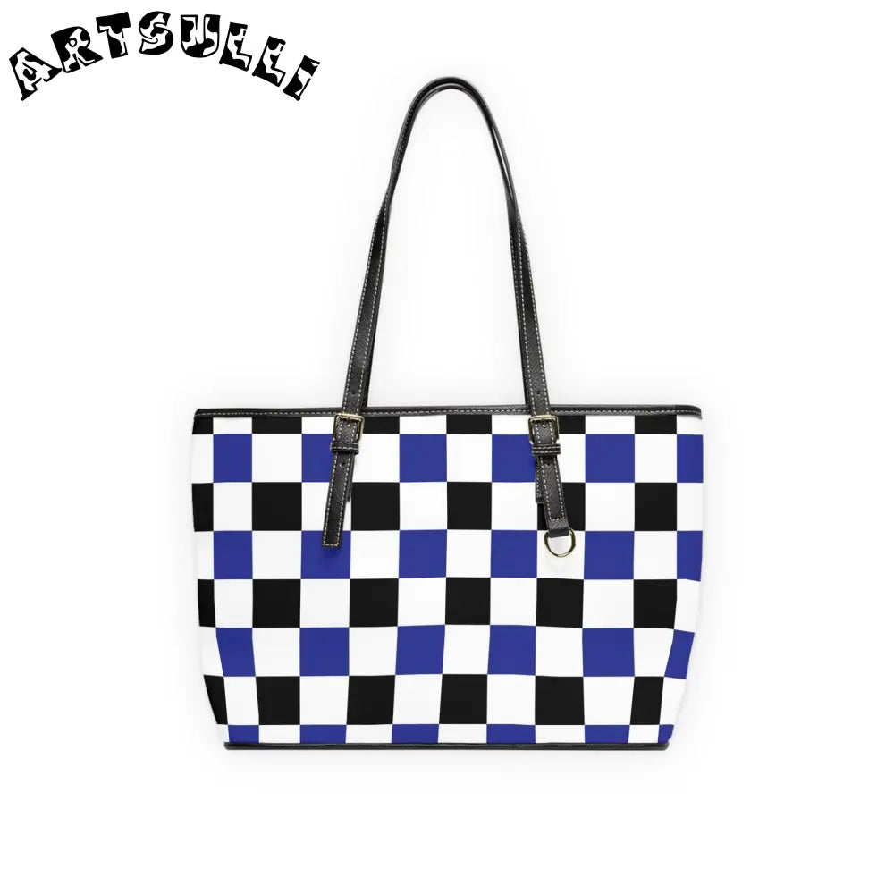 JAKKOUTTHEBXX Checkerboard Blue White and Black PU Leather Shoulder