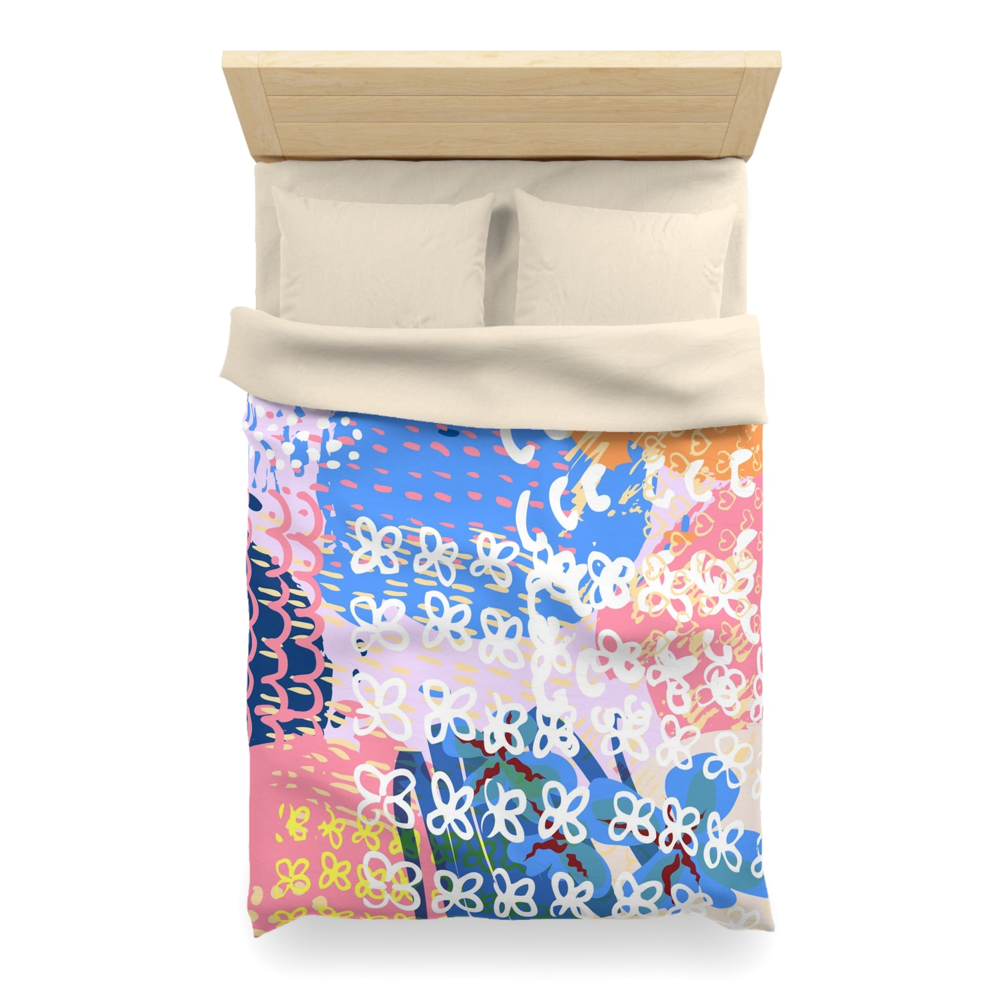 Flowers x Doodles x Hearts Multi-Color Microfiber Duvet Cover, Artsulli - Art is Long, Life is Short, Home Decor, , , , , , , 