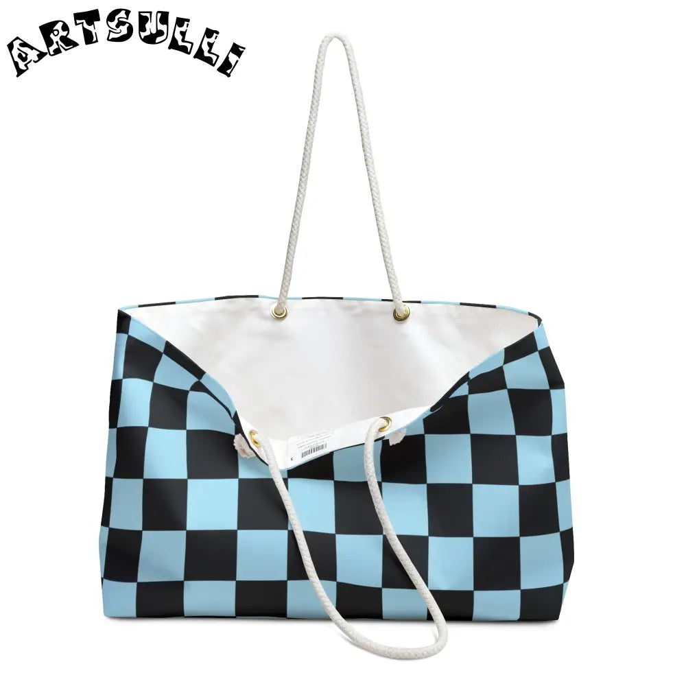 JAKKOUTTHEBXX Checkerboard Black and Blue Weekender Bag