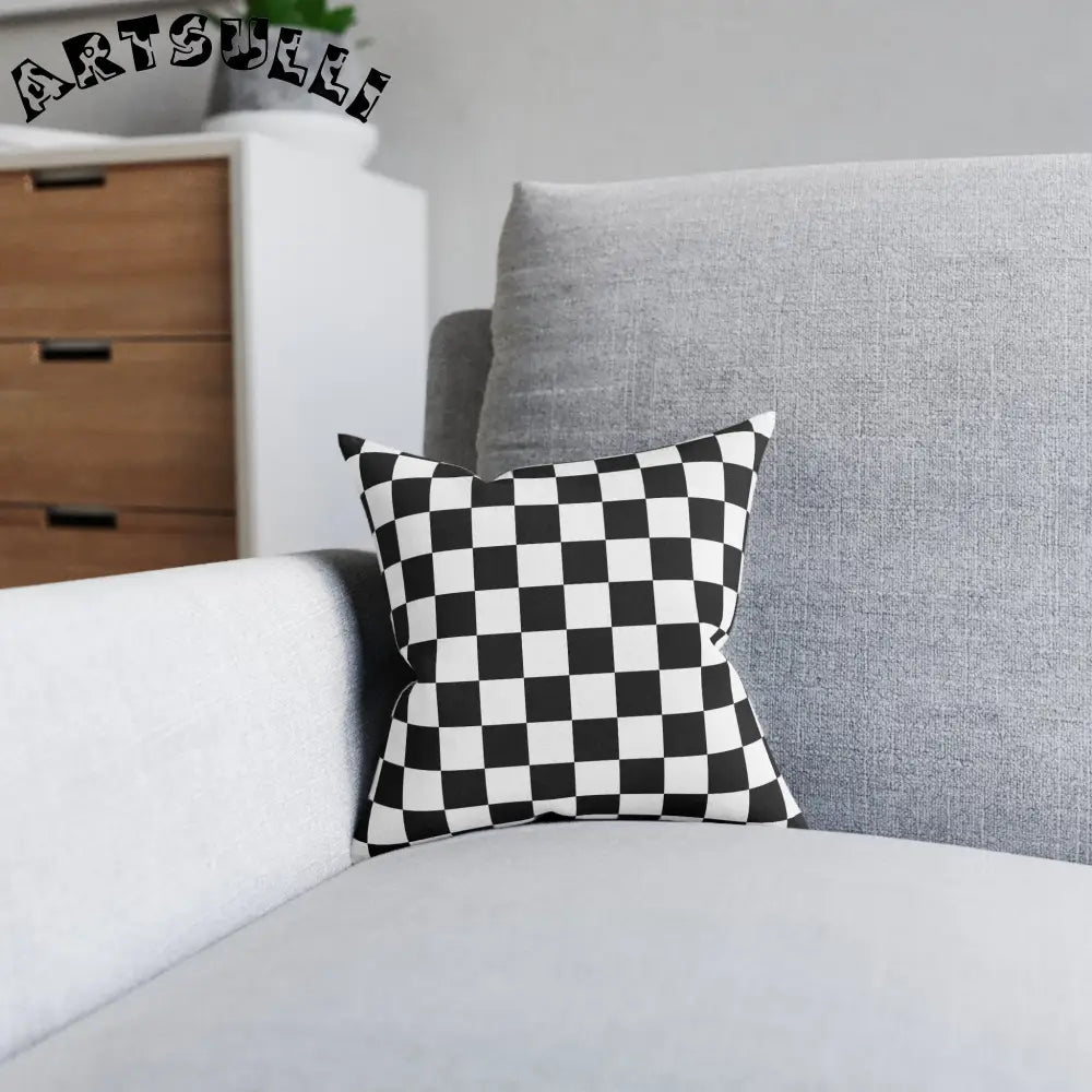 JAKKOUTTHEBXX Checkerboard Black and White Square Pillow