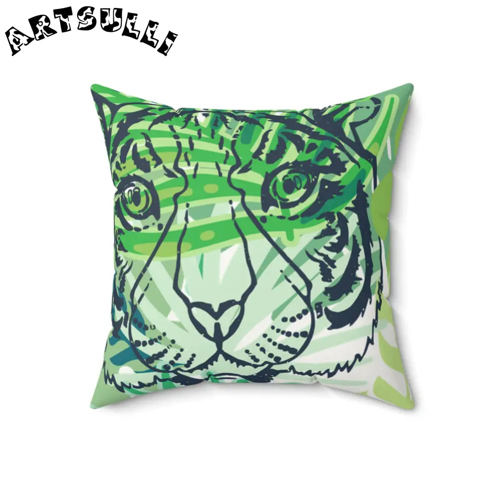 JAKKOUTTHEBXX Tropical Jungle Tigers Green Faux Suede Square Pillow