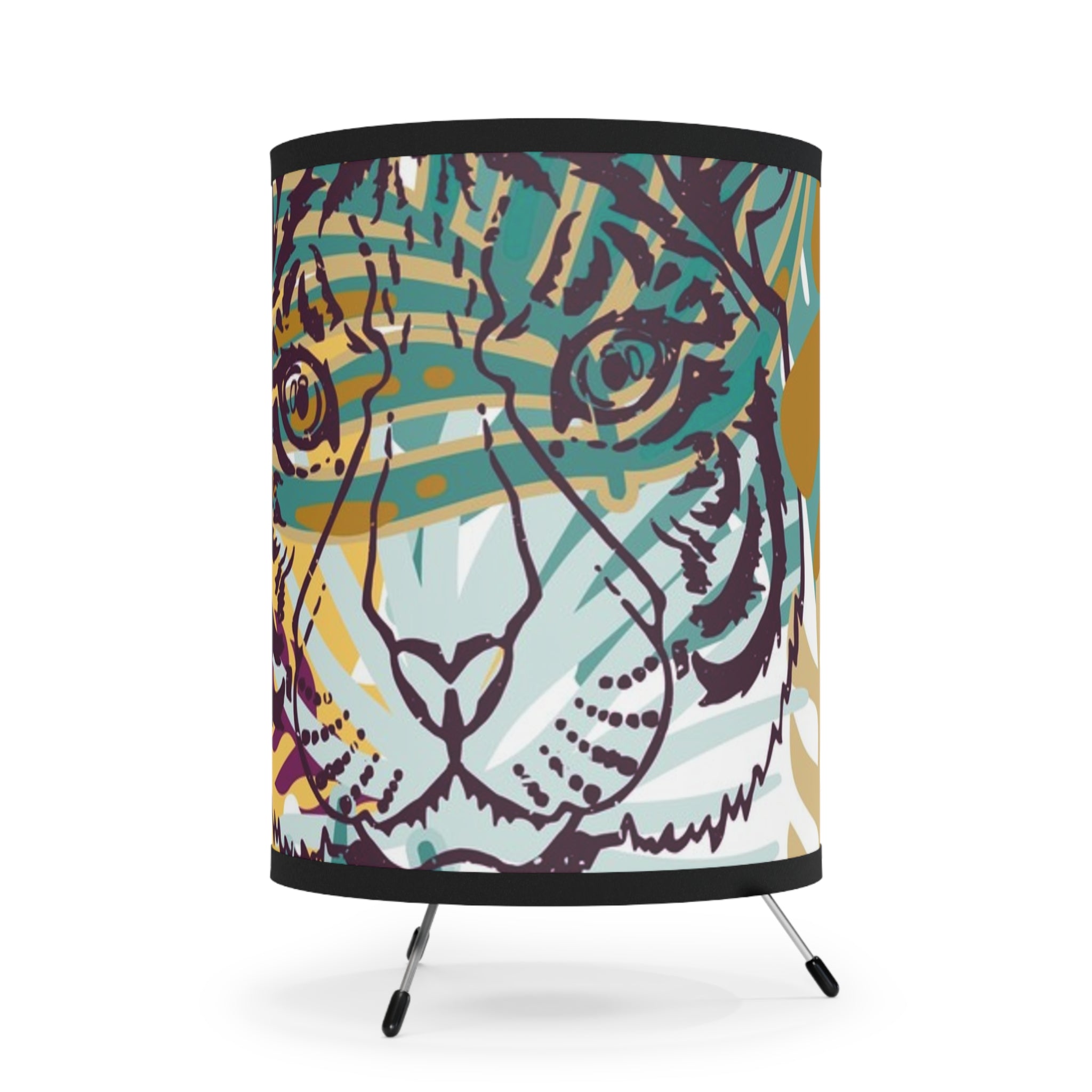 Tropical Jungle Tigers Brown and Green Tripod Lamp with High-Res Printed Shade, US\CA plug, Artsulli - Art is Long, Life is Short, Home Decor, , , , , , , 