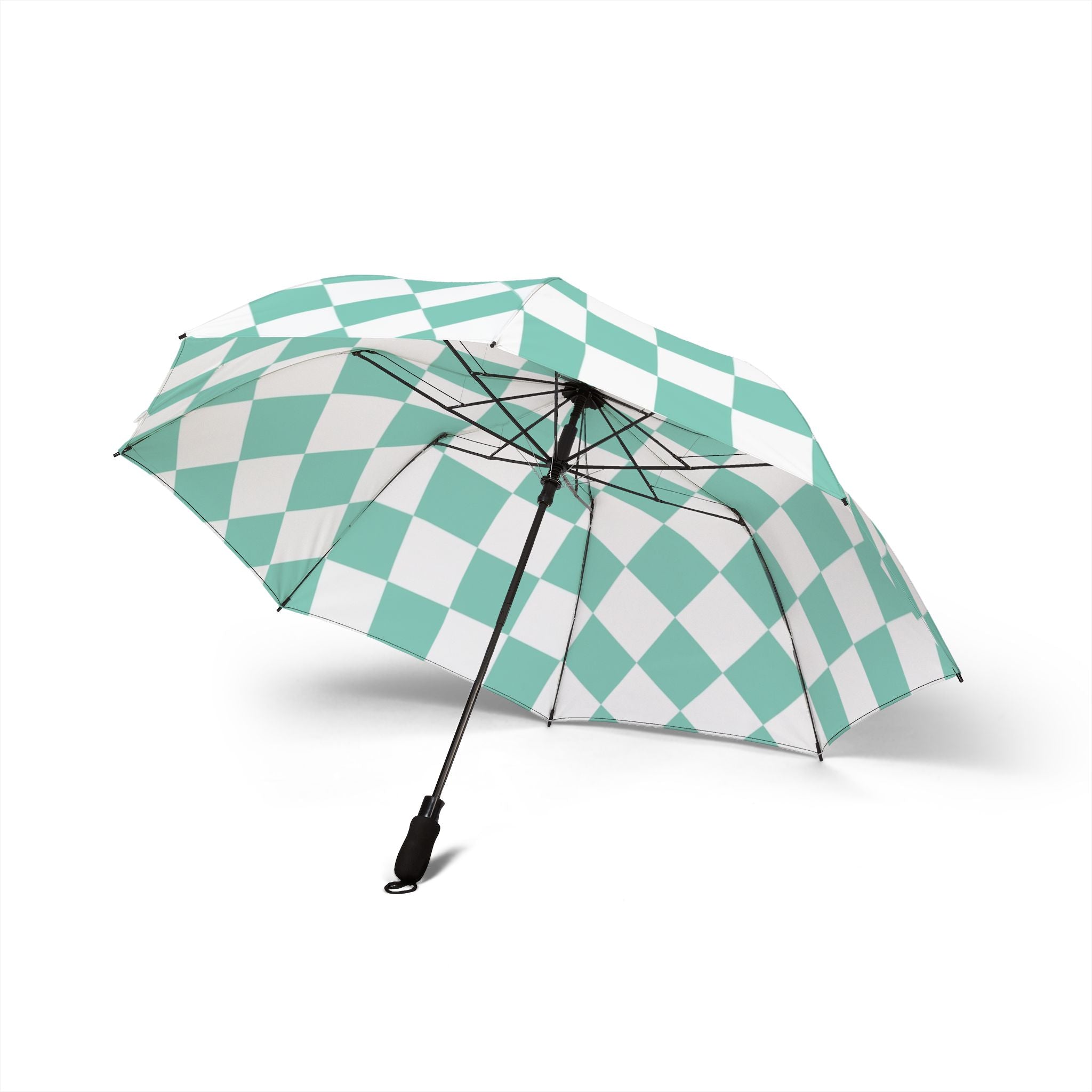 Checkerboard Light Green Semi-Automatic Foldable Umbrella, Artsulli - Art is Long, Life is Short, Accessories, , , , , , , 
