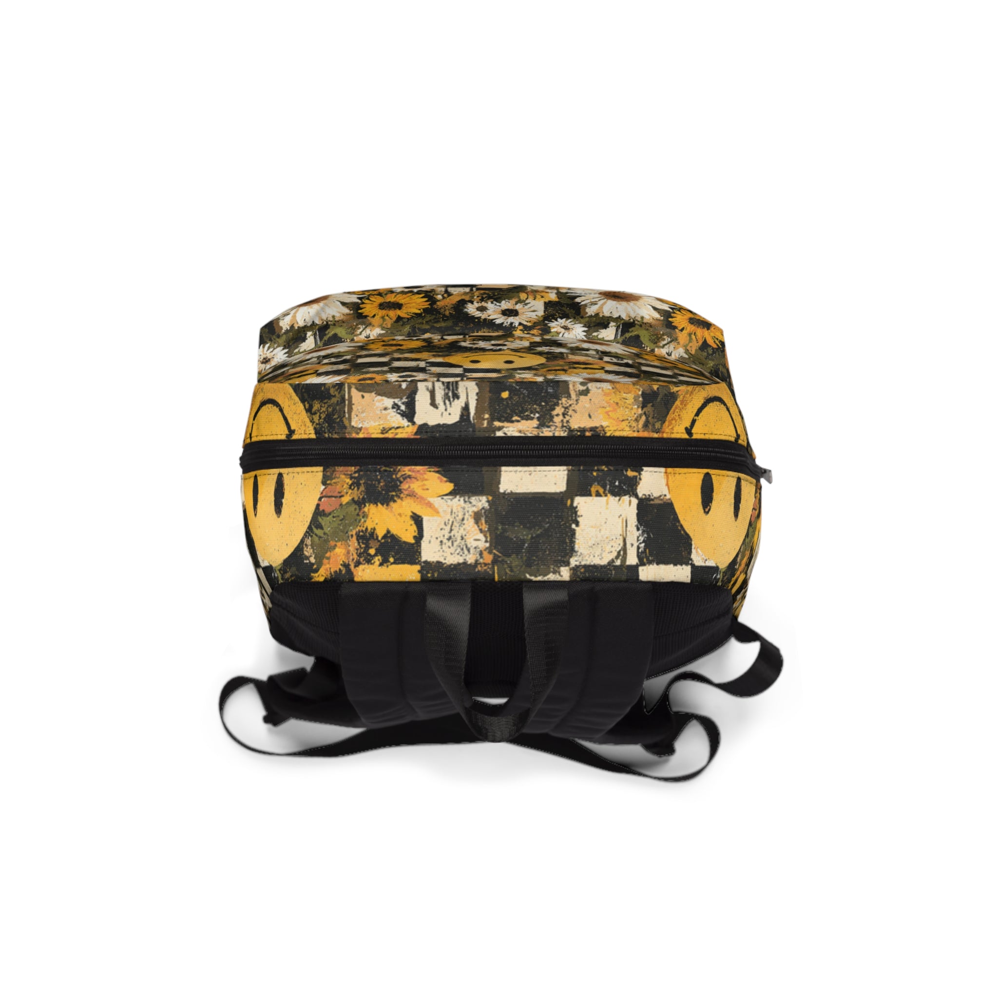 Smiley Face x Checkerboard x Sunflowers x Trippy x Vintage Black and Yellow Unisex Classic Backpack, Artsulli - Art is Long, Life is Short, Bags, , , , , , , 
