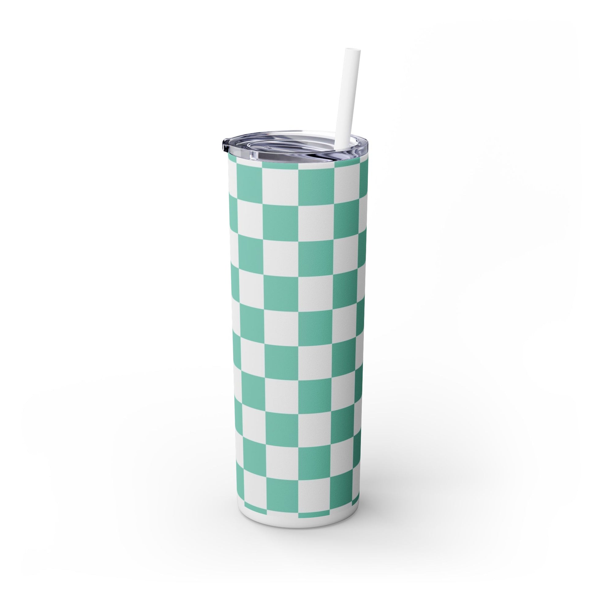 Checkerboard Light Green Skinny Tumbler with Straw, 20oz, Artsulli - Art is Long, Life is Short, Mug, , , , , , , 