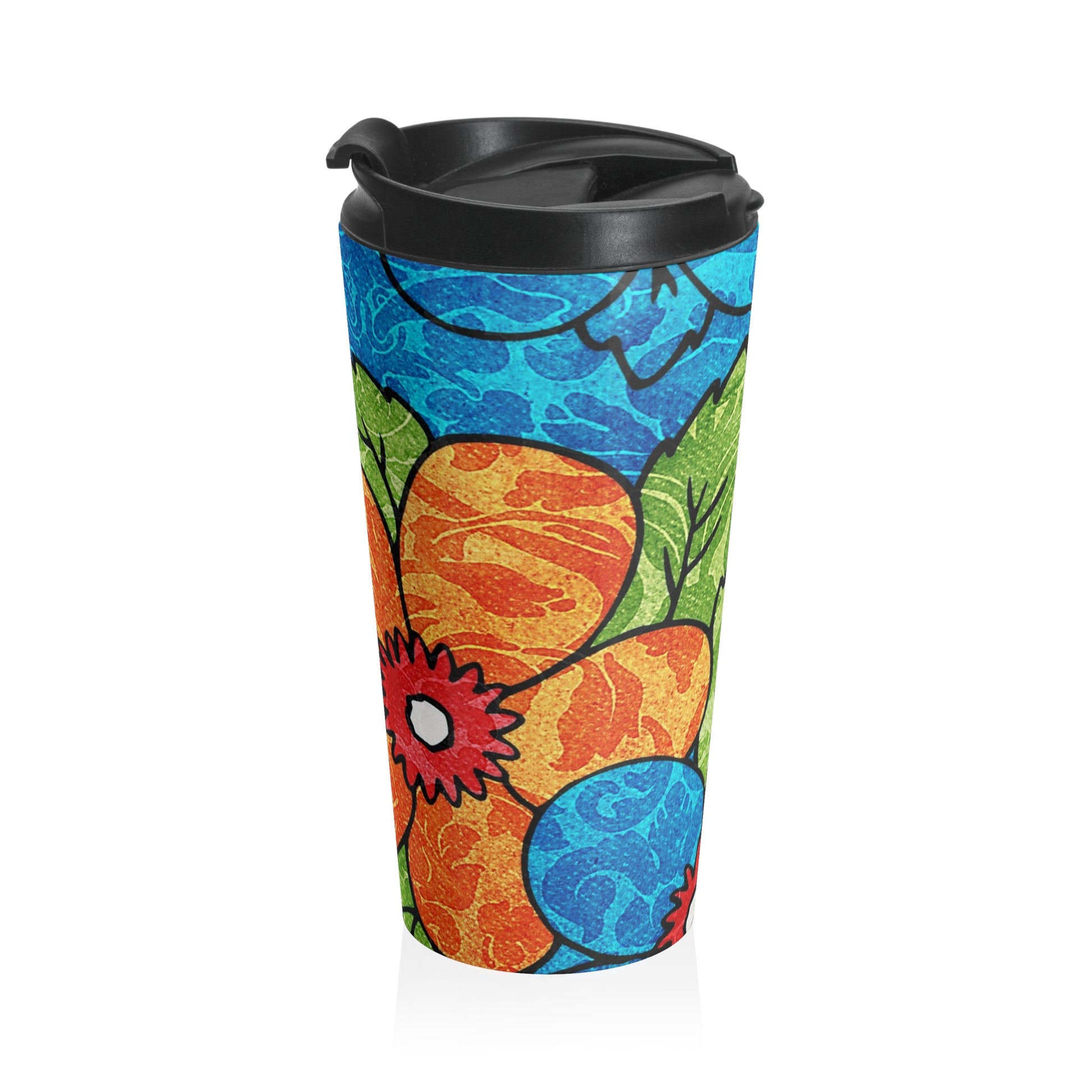 Blue Orange Groovy Stainless Steel Travel Mug, Artsulli - Art is Long, Life is Short, Mug, , , , , , , 