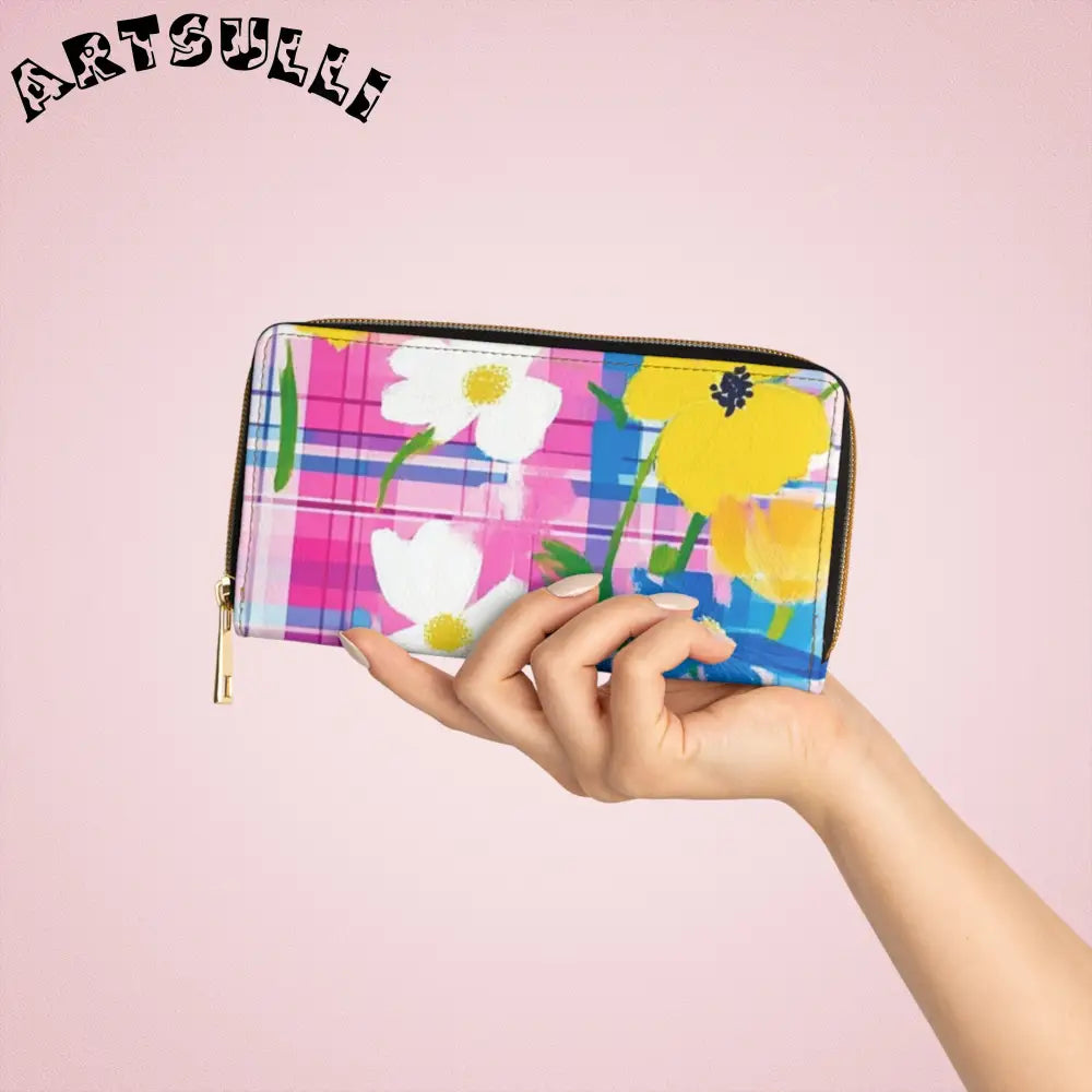 JAKKOUTTHEBXX Plaid Garden Pink and Purple Zipper Wallet