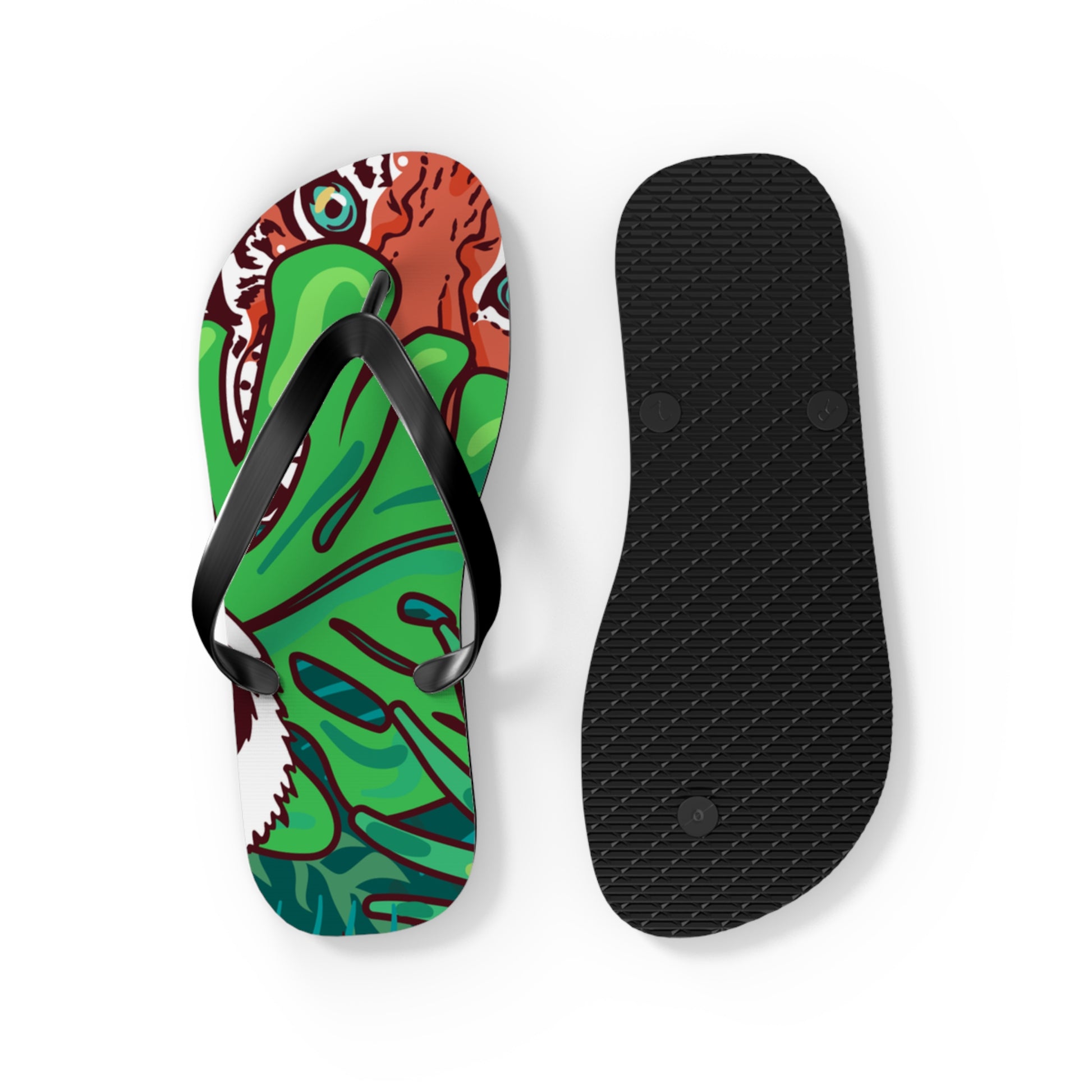 Tropical Jungle Tigers Blue and Green Flip Flops, Artsulli - Art is Long, Life is Short, Shoes, , , , , , , 