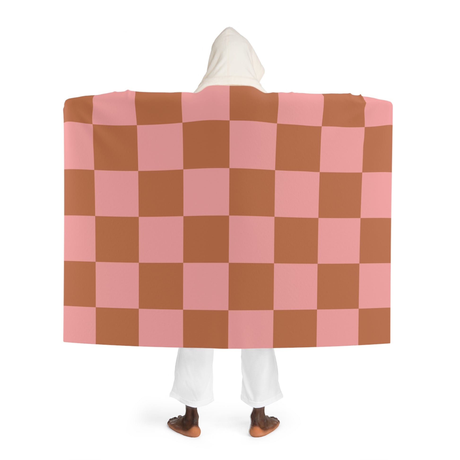 Chessboard Pink and Brown Hooded Sherpa Fleece Blanket, Artsulli - Art is Long, Life is Short, All Over Prints, , , , , , , 