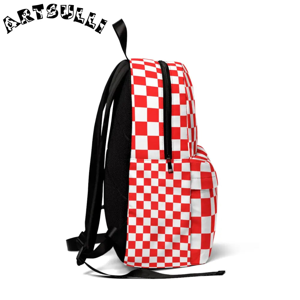 JAKKOUTTHEBXX Checkerboard Red and White Unisex Classic Backpack