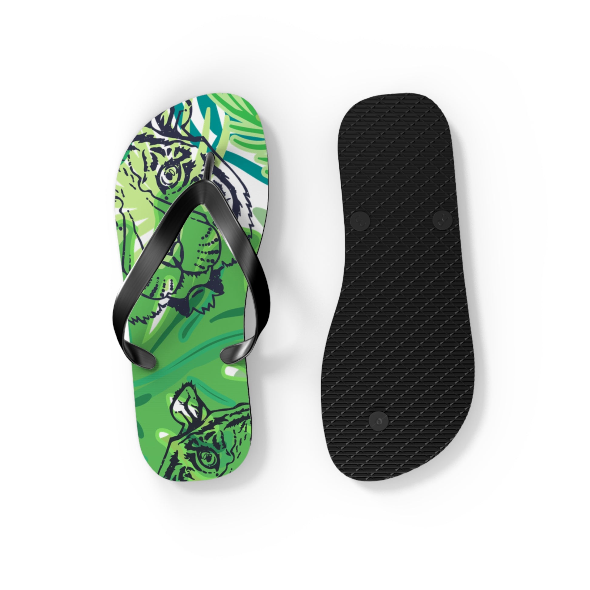 Tropical Jungle Tigers Green Flip Flops, Artsulli - Art is Long, Life is Short, Shoes, , , , , , , 