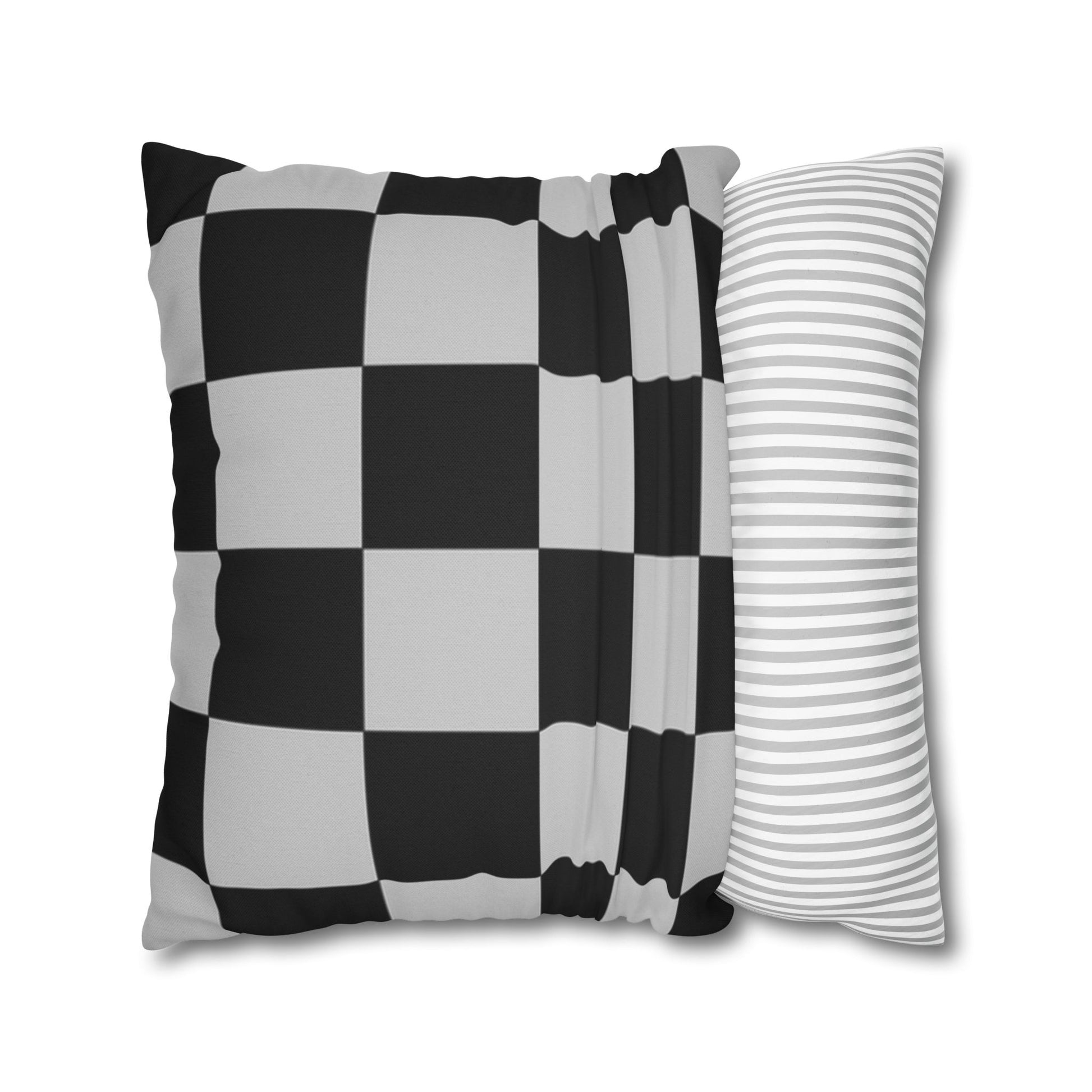 Checkerboard Dada Black and Light Gray Spun Polyester Square Pillowcase, Artsulli - Art is Long, Life is Short, Home Decor, , , , , , , 