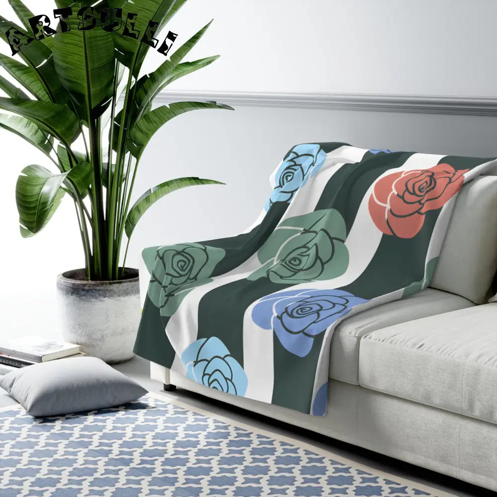 JAKKOUTTHEBXX Stripes x Roses Black and White Sherpa Fleece Blanket