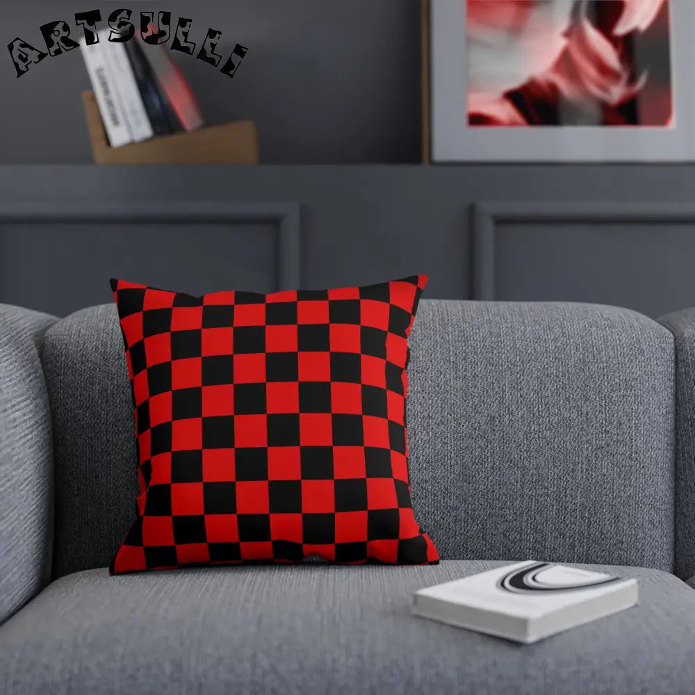 JAKKOUTTHEBXX Checkerboard Red and Black Cushion JAKKOUTTHEBXX
