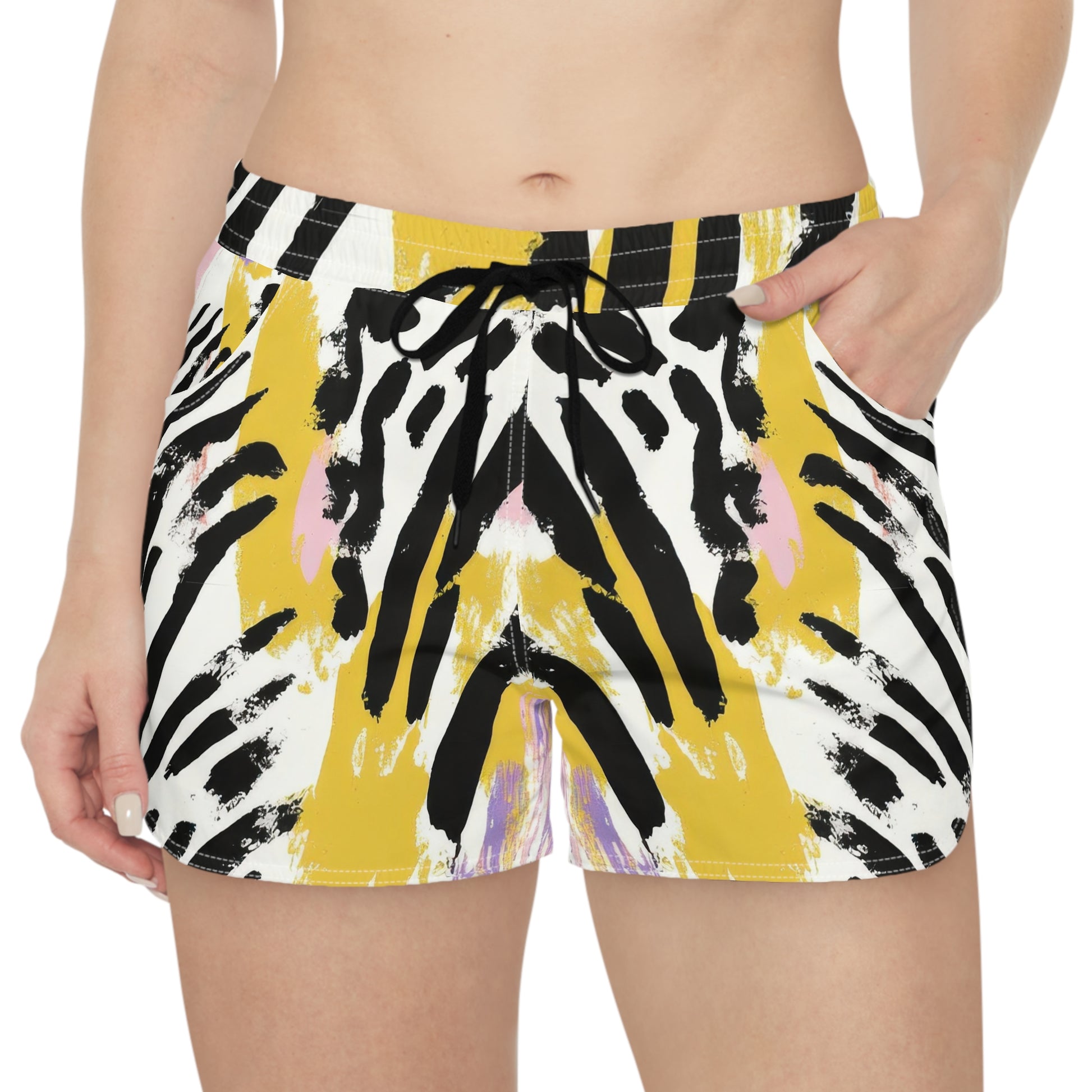 Wild Zebra Stripes x Paint Brush Strokes Multi-Color Women's Casual Shorts (AOP), Artsulli - Art is Long, Life is Short, All Over Prints, , , , , , , 
