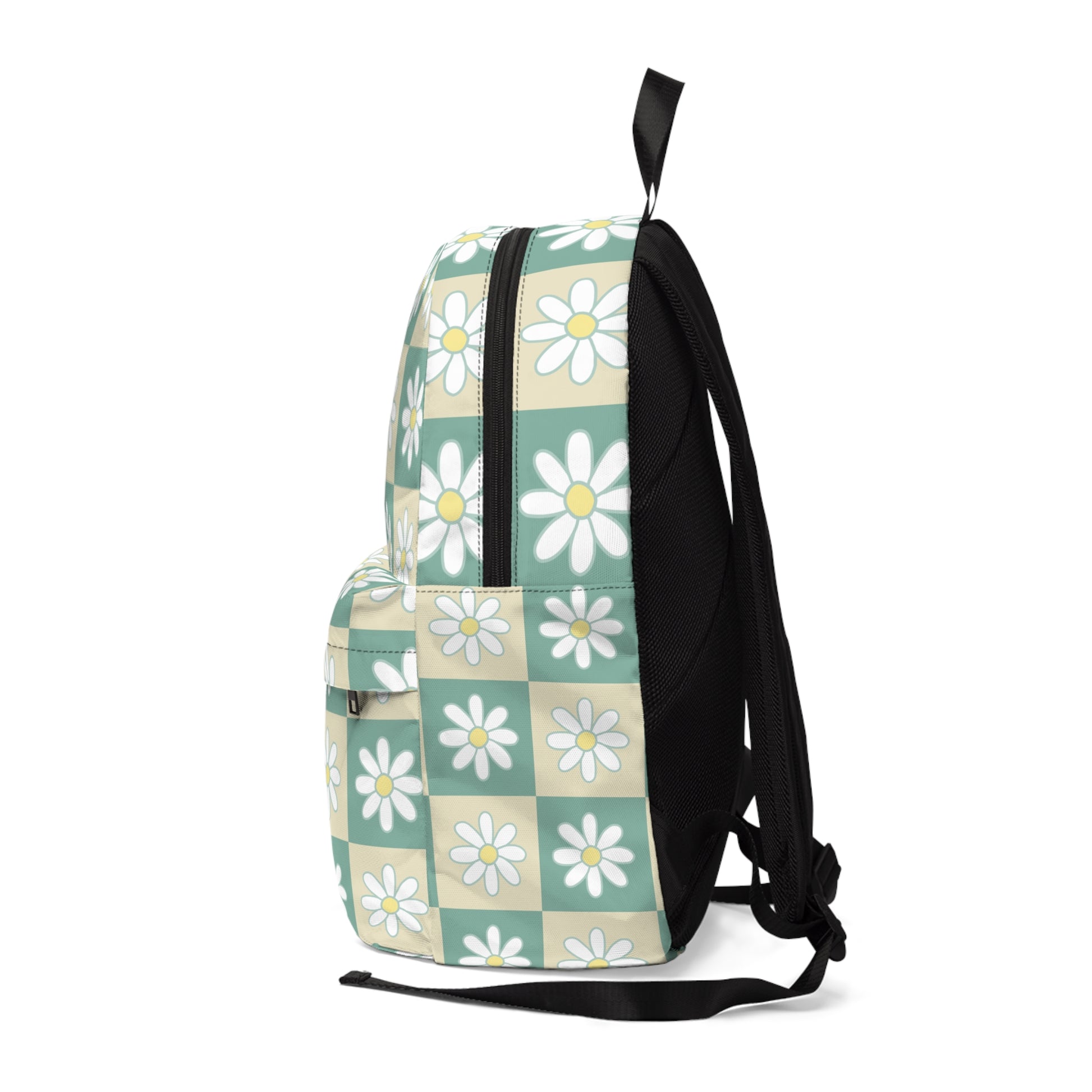 Retro Daisy Checkerboard II Green and Tan Unisex Classic Backpack, Artsulli - Art is Long, Life is Short, Bags, , , , , , , 