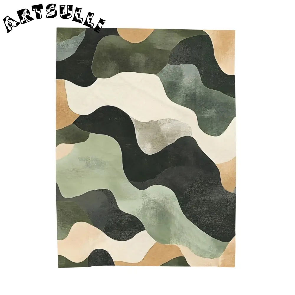 JAKKOUTTHEBXX Velveteen Blanket Style Abstract Rug in Green Black
