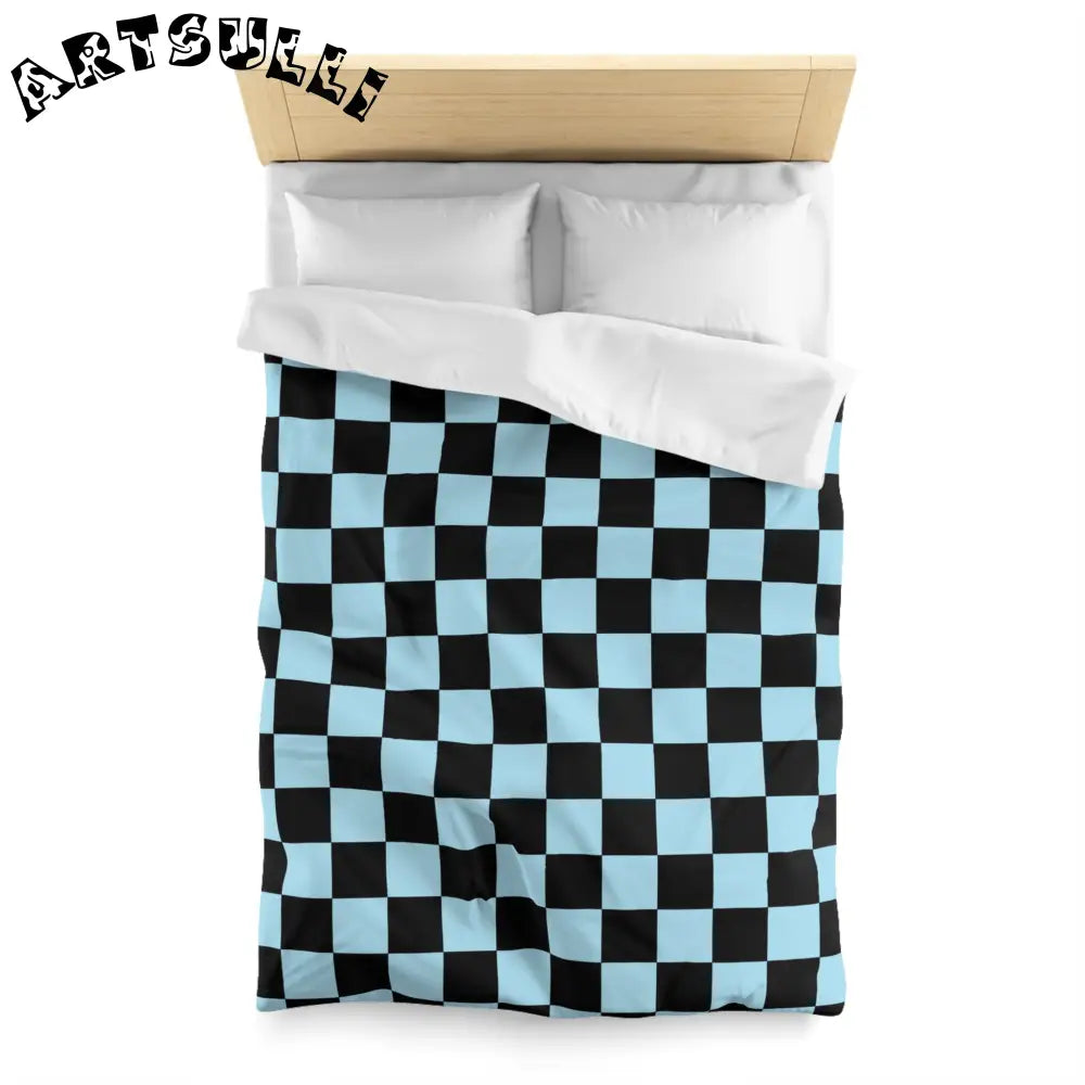 JAKKOUTTHEBXX Checkerboard Black and Blue Microfiber Duvet Cover