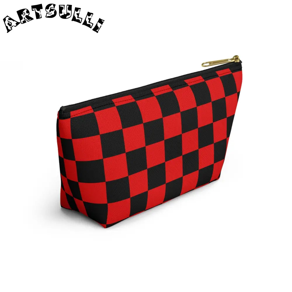 JAKKOUTTHEBXX Checkerboard Red and Black Accessory Pouch w T-bottom