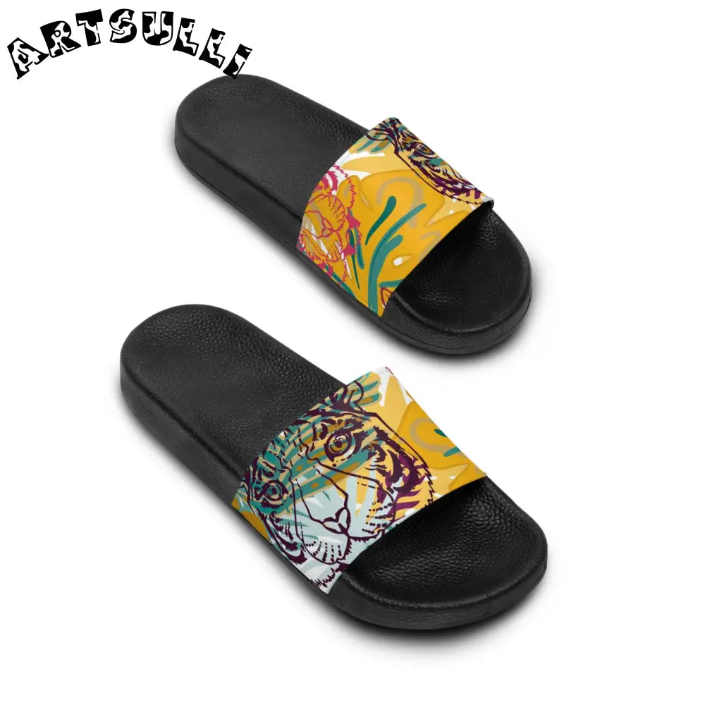 JAKKOUTTHEBXX Tropical Jungle Tigers Green and Brown Men’s Slide