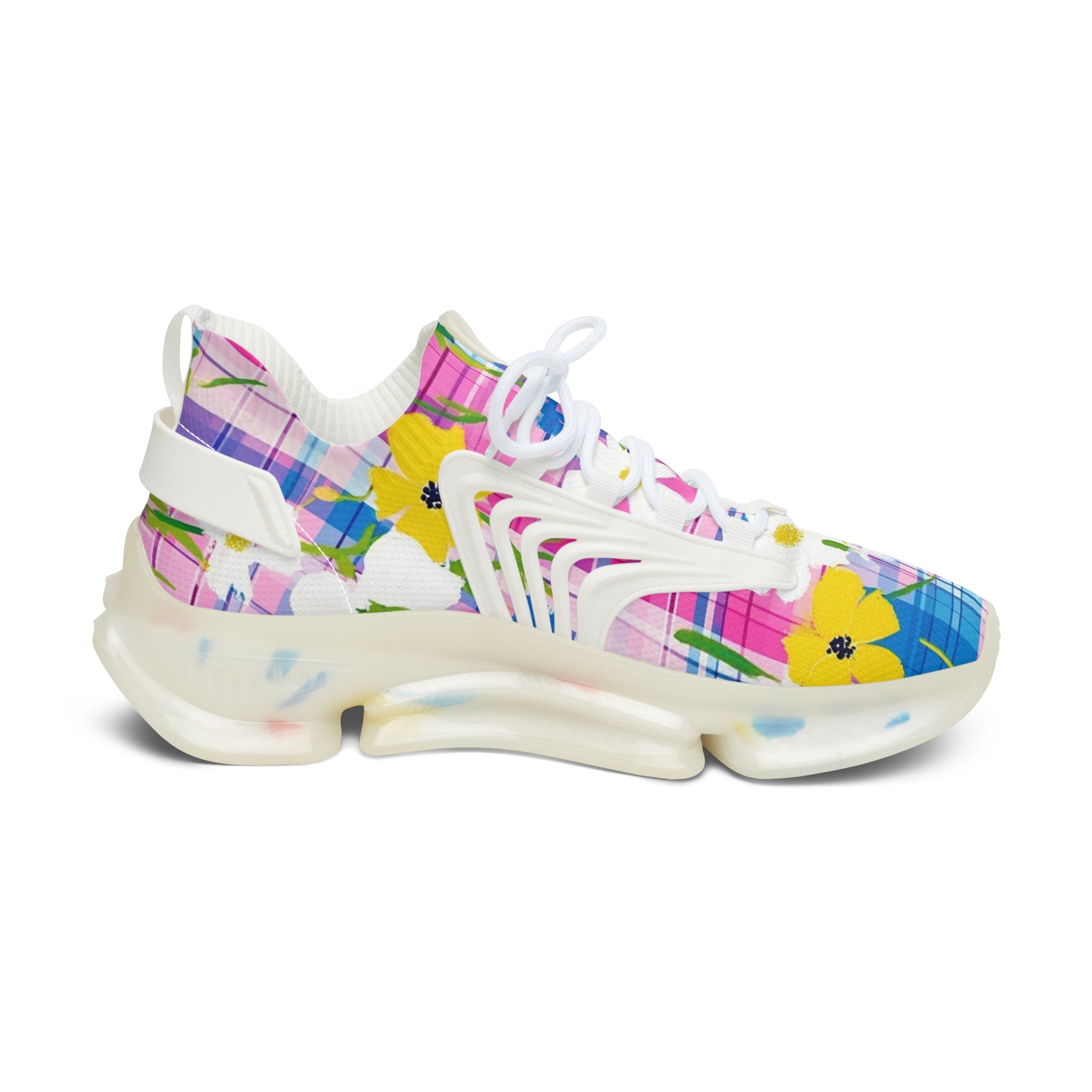 Plaid Garden Pink and Purple Women's Mesh Sneakers, Artsulli - Art is Long, Life is Short, Shoes, , , , , , , 