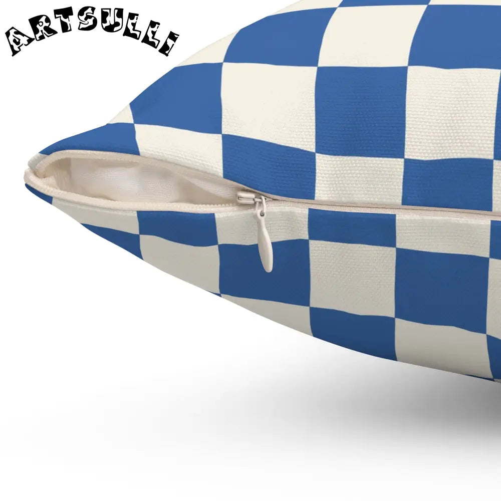 JAKKOUTTHEBXX Checkerboard Blue Spun Polyester Square Pillow