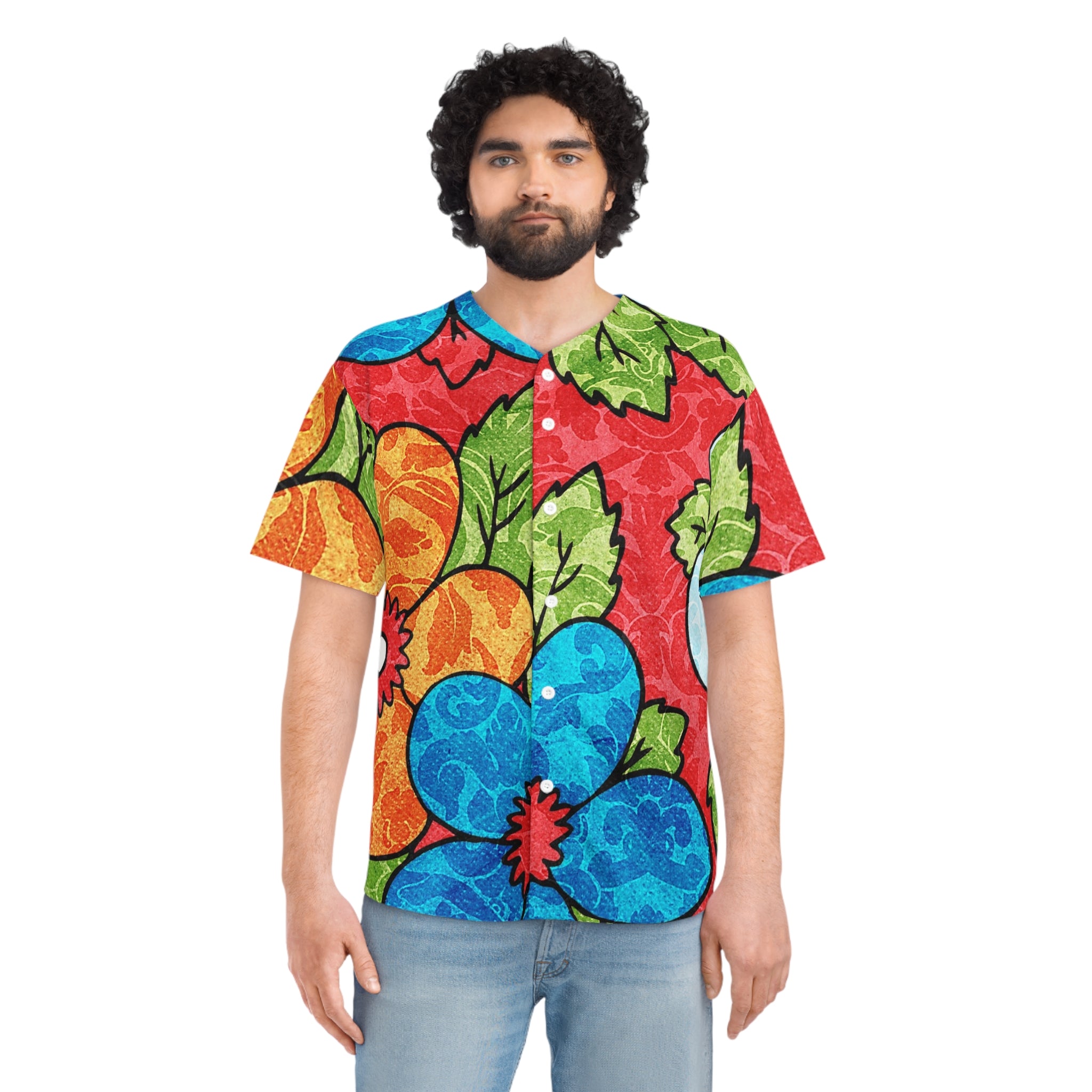 Groovy Red Floral Kl Men's Baseball Jersey (AOP), Artsulli - Art is Long, Life is Short, All Over Prints, , , , , , , 