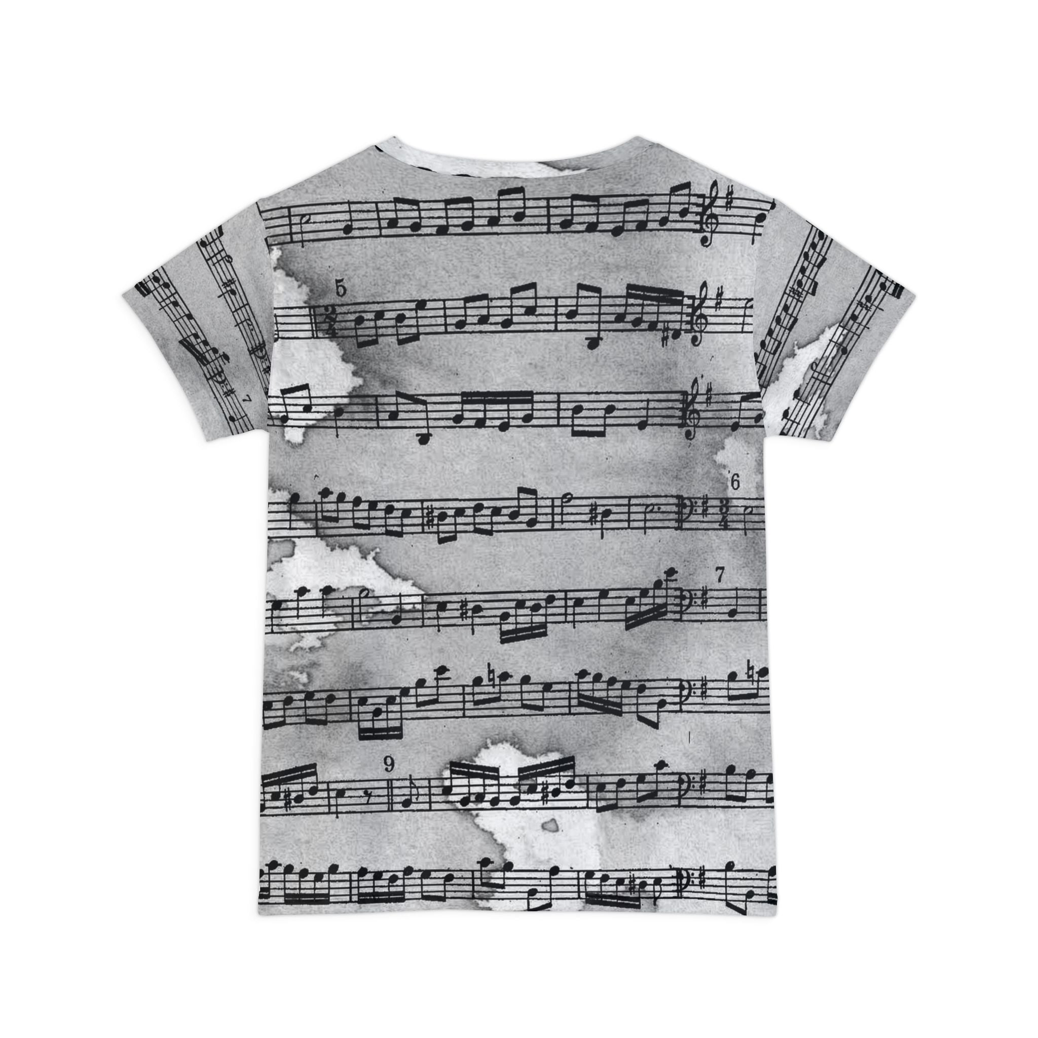Drip Spill Type Beat Sheet Music Black Women's Short Sleeve Shirt (AOP), Artsulli - Art is Long, Life is Short, All Over Prints, , , , , , , 