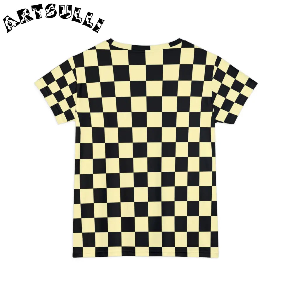 JAKKOUTTHEBXX Checkerboard Black and Yellow Women’s Short Sleeve
