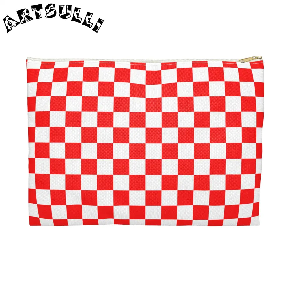 JAKKOUTTHEBXX Checkerboard Red and White Accessory Pouch