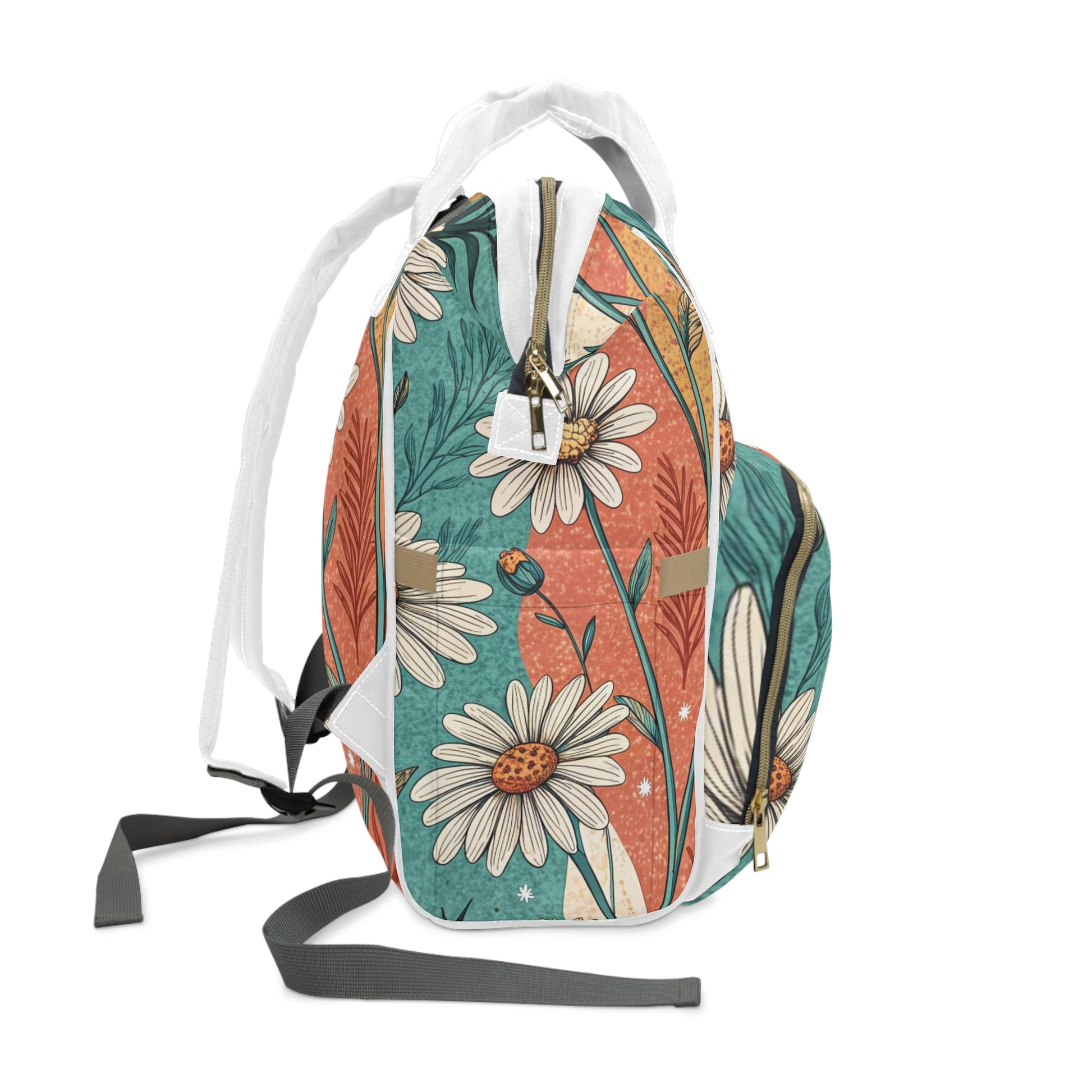 Retro Daisy Dream Multifunctional Diaper Backpack, Artsulli - Art is Long, Life is Short, Bags, , , , , , , 