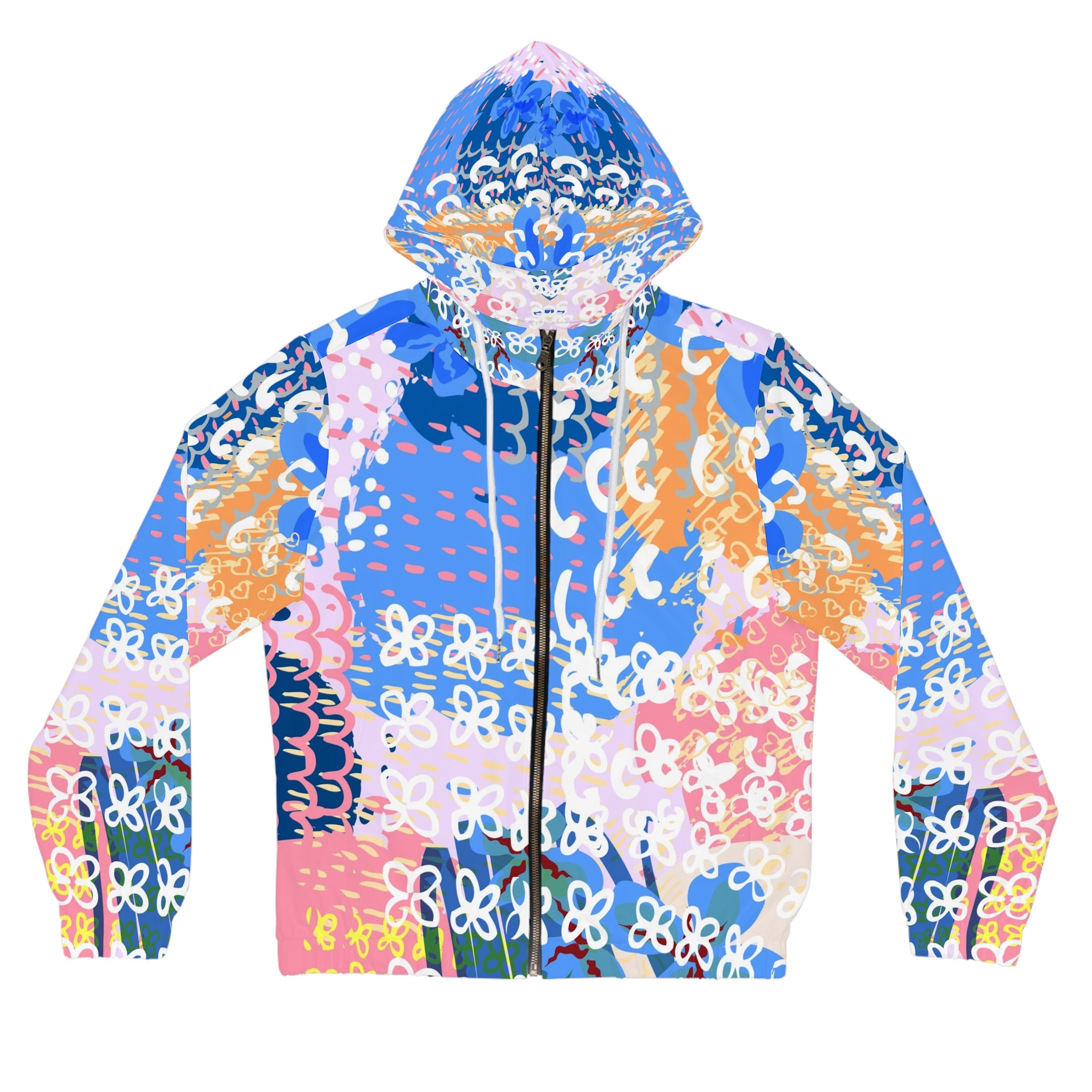 Flowers x Doodles x Hearts Multi-Color Women’s Full-Zip Hoodie (AOP), Artsulli - Art is Long, Life is Short, All Over Prints, Size, XS, Color, White, , , 24410166252560852051