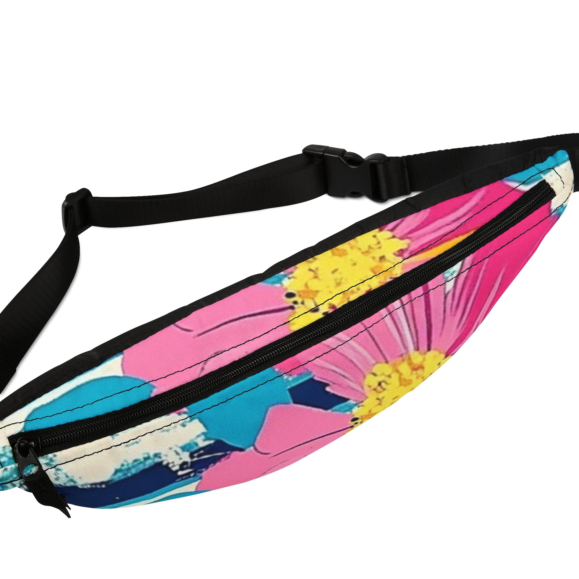 Dayglo Floral Stripes Multi-Color Fanny Pack, Artsulli - Art is Long, Life is Short, Bags, , , , , , , 