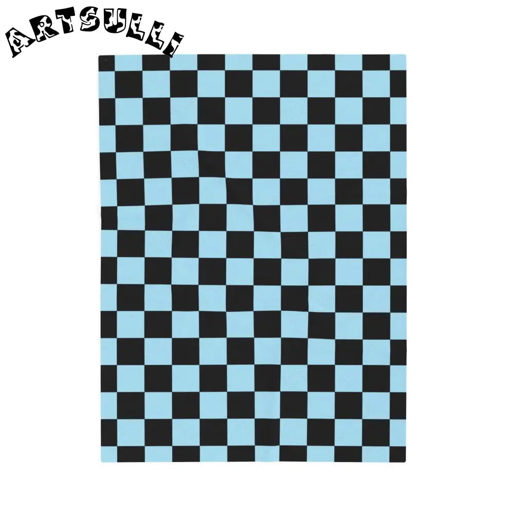 JAKKOUTTHEBXX Checkerboard Black and Blue Velveteen Plush Blanket