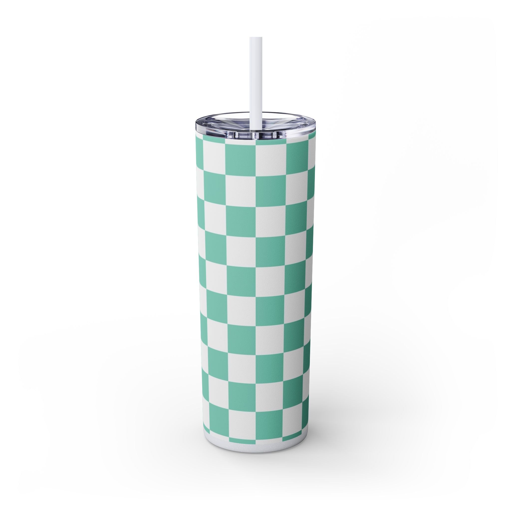 Checkerboard Light Green Skinny Tumbler with Straw, 20oz, Artsulli - Art is Long, Life is Short, Mug, , , , , , , 