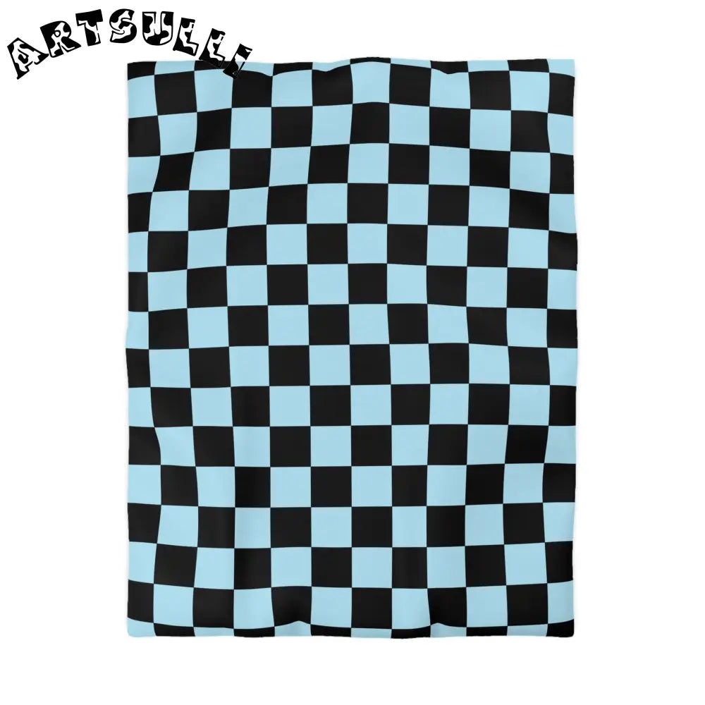 JAKKOUTTHEBXX Checkerboard Black and Blue Microfiber Duvet Cover