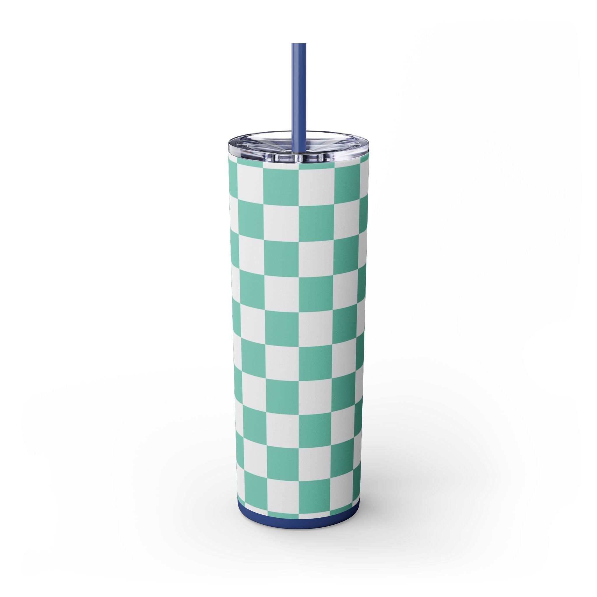 Checkerboard Light Green Skinny Tumbler with Straw, 20oz, Artsulli - Art is Long, Life is Short, Mug, , , , , , , 