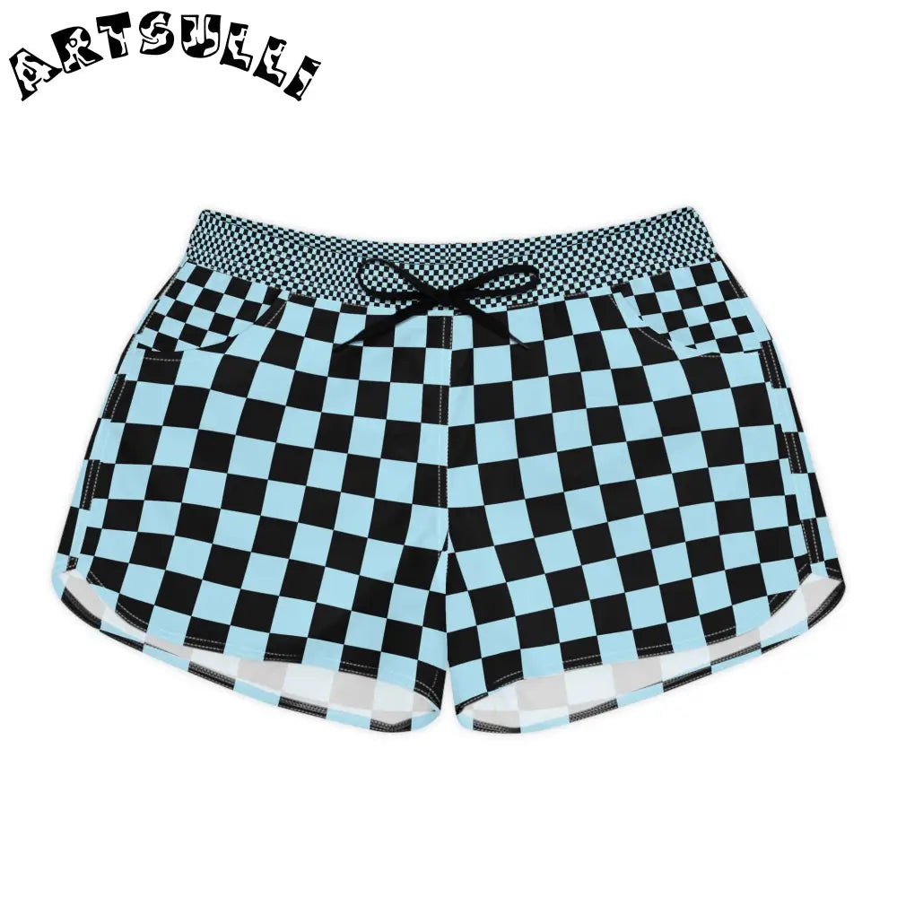 JAKKOUTTHEBXX Checkerboard Black and Blue Women’s Casual Shorts